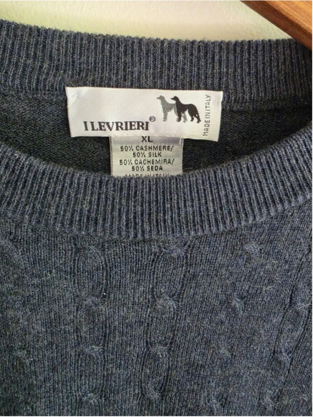 I LEVRIERI Italy Cashmere Silk Blend Cable Knit Sweater Gray Blue Men's XL
